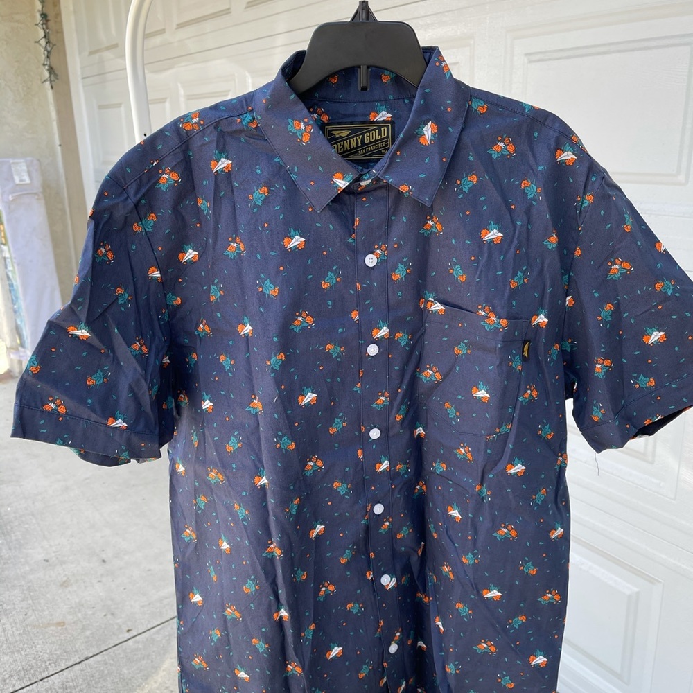 Benny Gold Navy Shirt w/ flower paper plane print